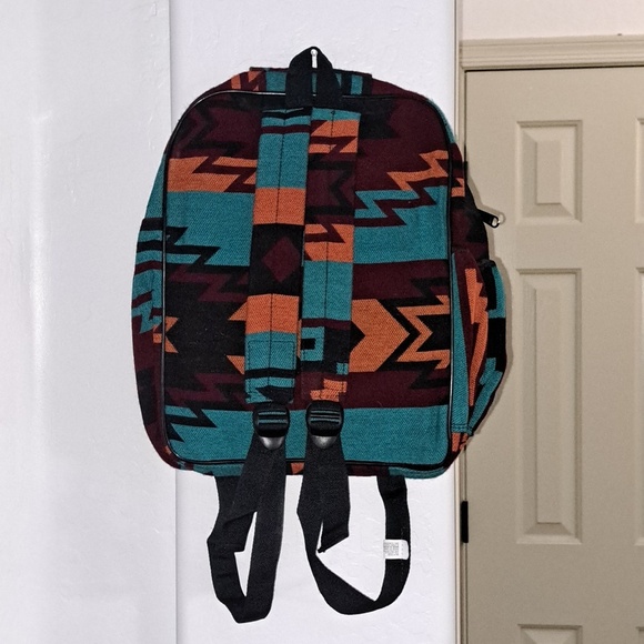 Tribal Patterned Backpack in Teal and Orange 100% Wool NWOT main image 6